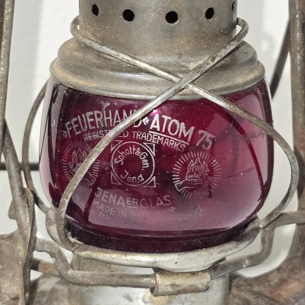 Feuerhand Atom 75 Storm Lantern Germany Schott Jena Ruby Red Jenaer Glas Antique